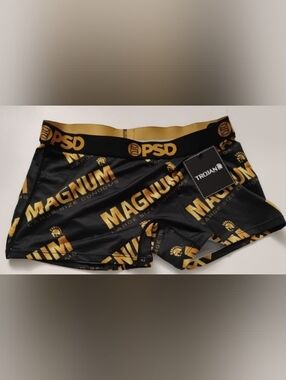 PSD Women's Trojan Magnum Logo Black & Gold Boyshorts  Size Medium